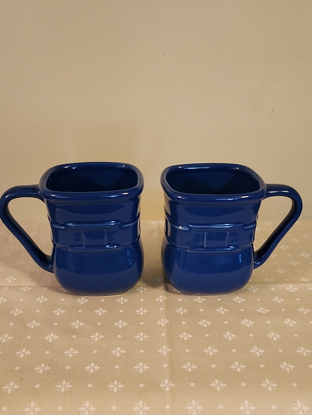 Longaberger Woven Traditions Square Coffee Mugs - Pair
